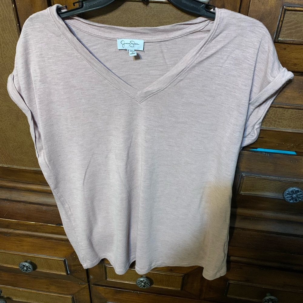 Jessica Simpson Women's V-Neck Soft Jersey Knit Top, Pink Medium